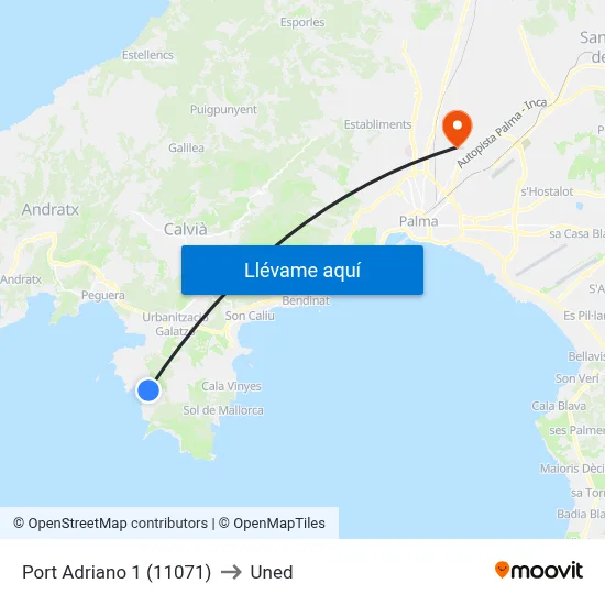 Port Adriano 1 (11071) to Uned map