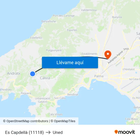 Es Capdellà (11118) to Uned map