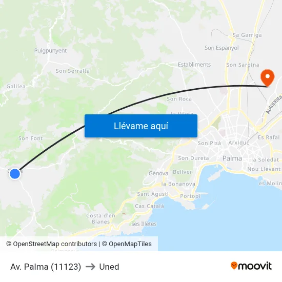 Av. Palma (11123) to Uned map