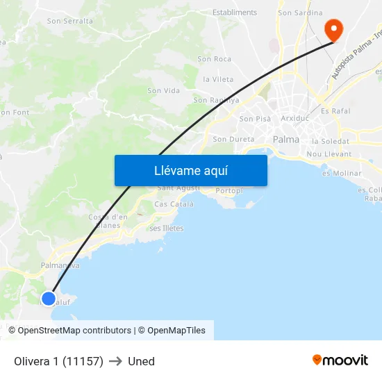 Olivera 1 (11157) to Uned map