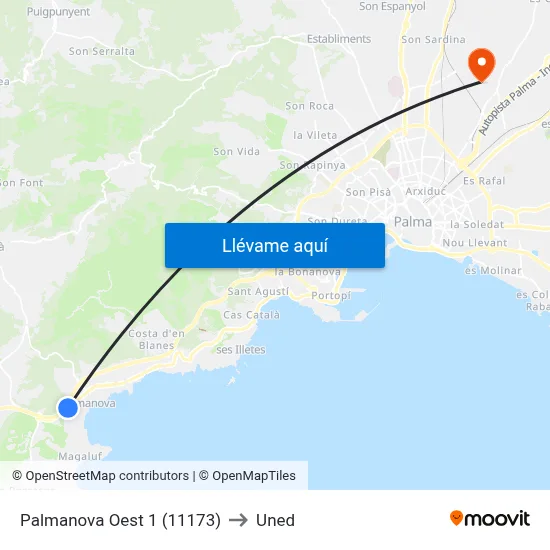 Palmanova Oest 1 (11173) to Uned map