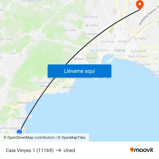 Cala Vinyes 1 (11169) to Uned map