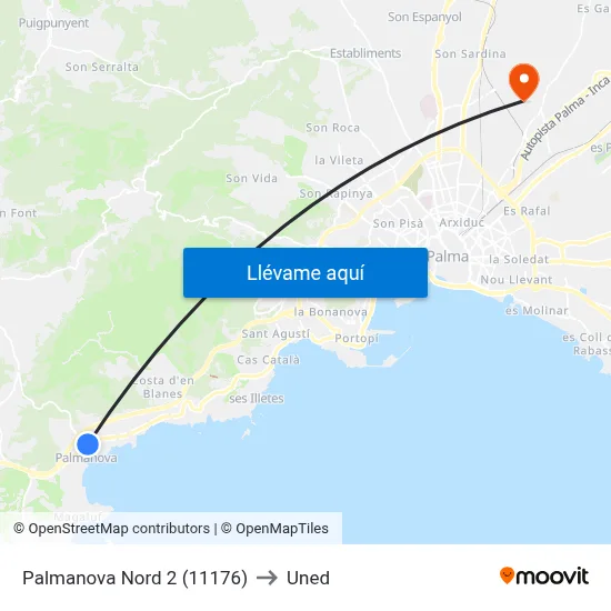 Palmanova Nord 2 (11176) to Uned map
