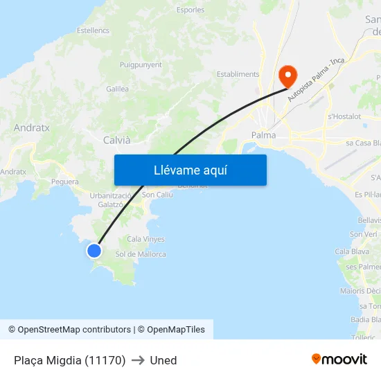 Plaça Migdia (11170) to Uned map