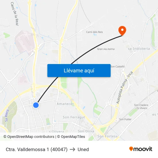 Ctra. Valldemossa 1 (40047) to Uned map