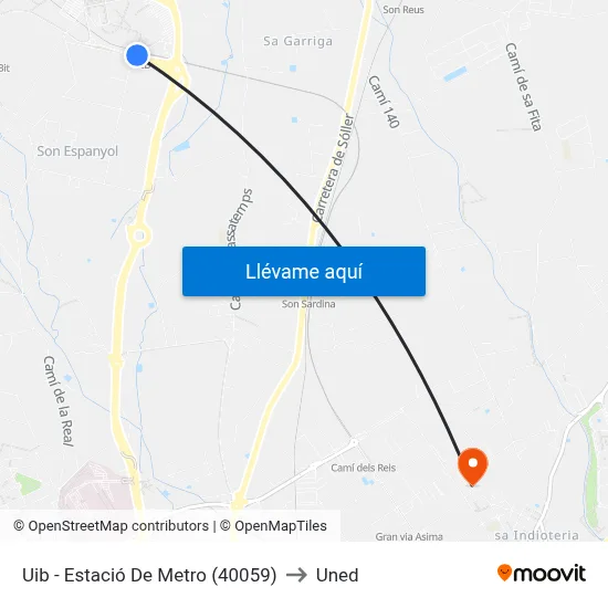 Uib - Estació De Metro (40059) to Uned map