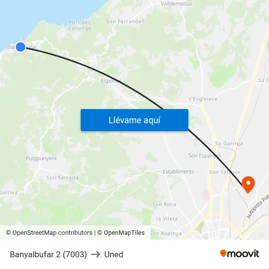 Banyalbufar 2 (7003) to Uned map