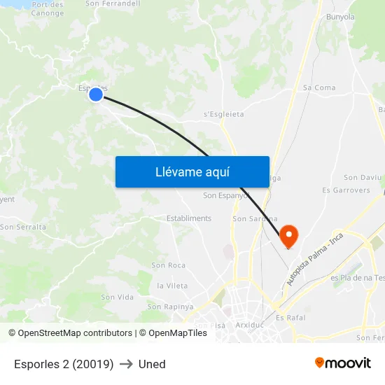 Esporles 2 (20019) to Uned map