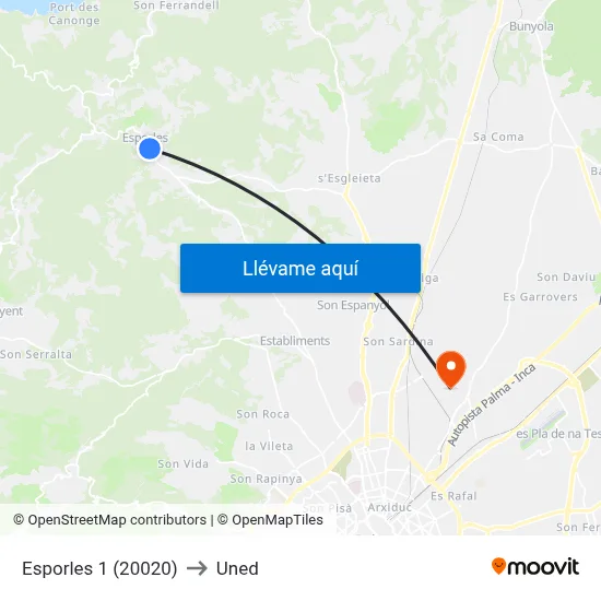 Esporles 1 (20020) to Uned map