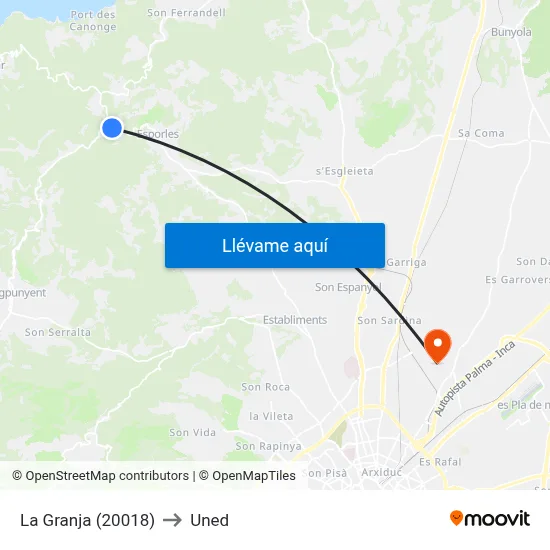 La Granja (20018) to Uned map