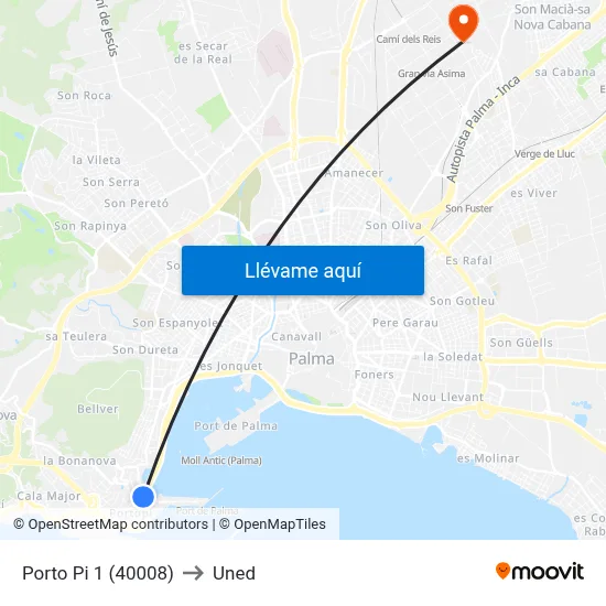 Porto Pi 1 (40008) to Uned map