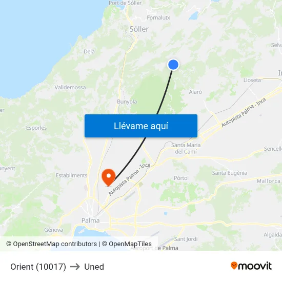 Orient (10017) to Uned map