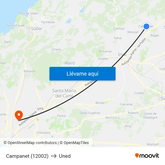 Campanet (12002) to Uned map