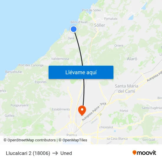 Llucalcari 2 (18006) to Uned map