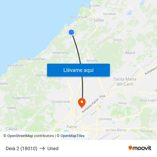 Deià 2 (18010) to Uned map