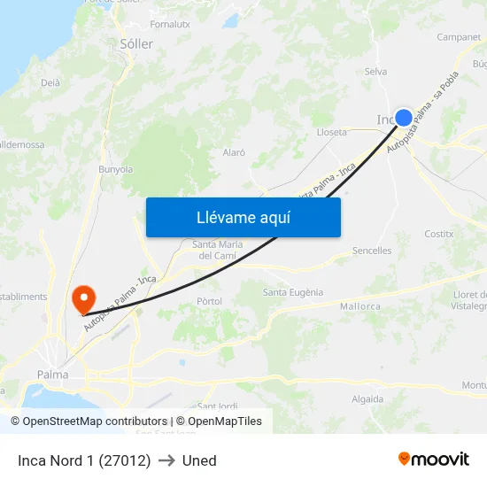 Inca Nord 1 (27012) to Uned map
