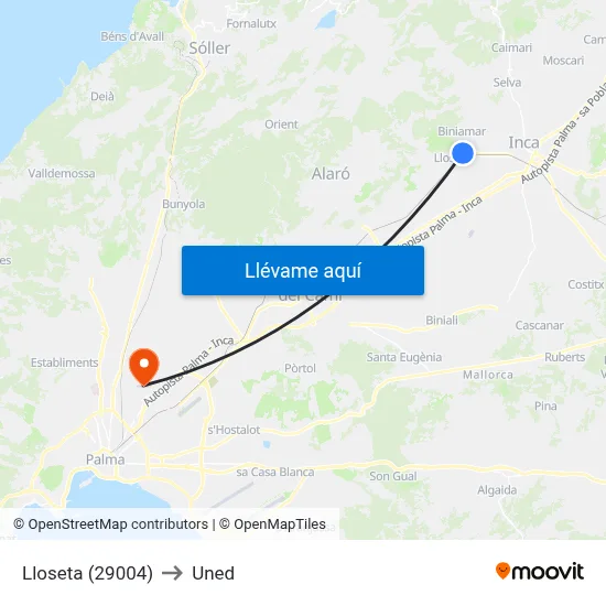 Lloseta (29004) to Uned map