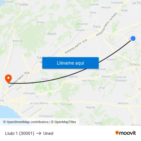 Llubí 1 (30001) to Uned map