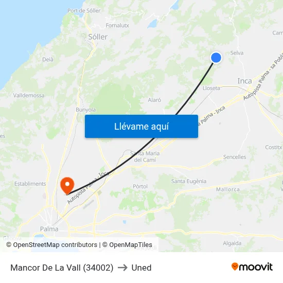 Mancor De La Vall (34002) to Uned map