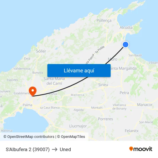 S'Albufera 2 (39007) to Uned map
