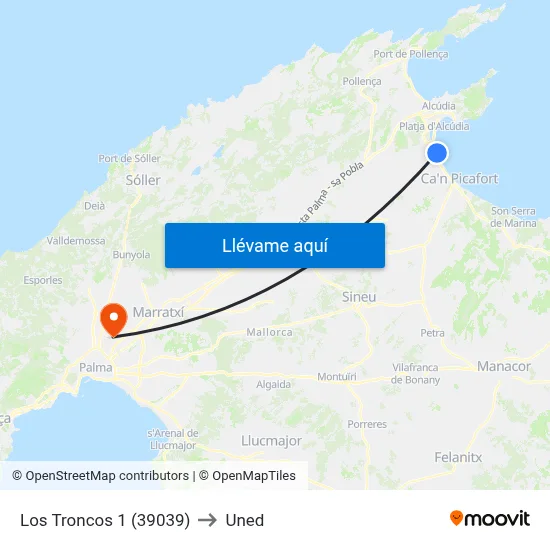 Los Troncos 1 (39039) to Uned map