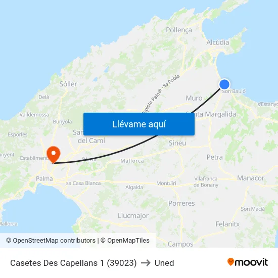 Casetes Des Capellans 1 (39023) to Uned map
