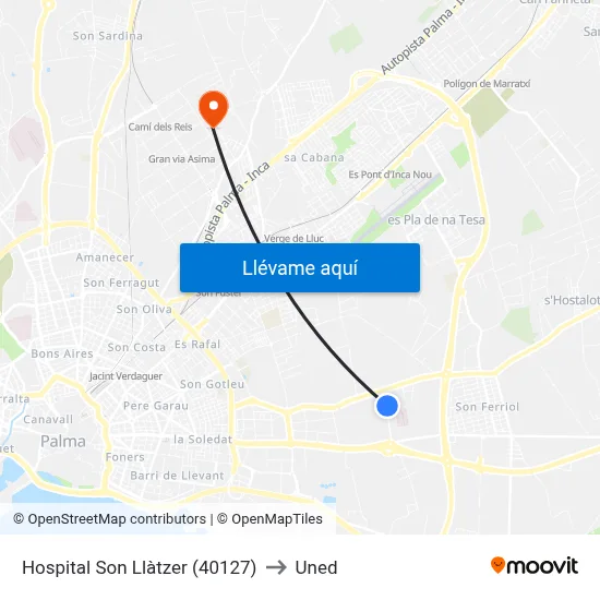 Hospital Son Llàtzer (40127) to Uned map