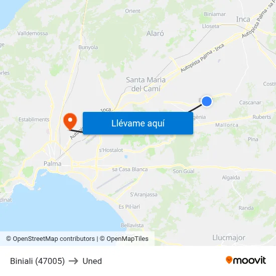 Biniali (47005) to Uned map