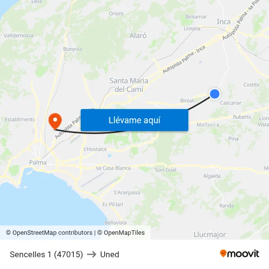 Sencelles 1 (47015) to Uned map