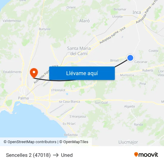Sencelles 2 (47018) to Uned map