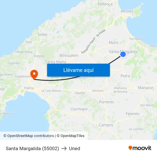 Santa Margalida (55002) to Uned map