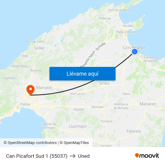 Can Picafort Sud 1 (55037) to Uned map