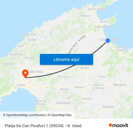 Platja De Can Picafort 1 (55034) to Uned map