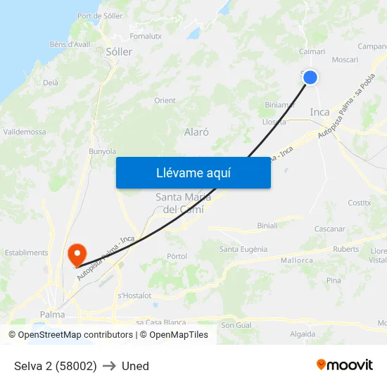 Selva 2 (58002) to Uned map
