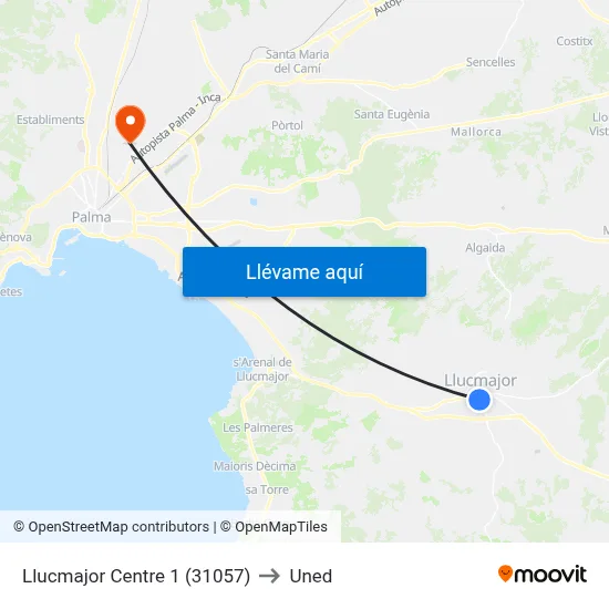 Llucmajor Centre 1 (31057) to Uned map