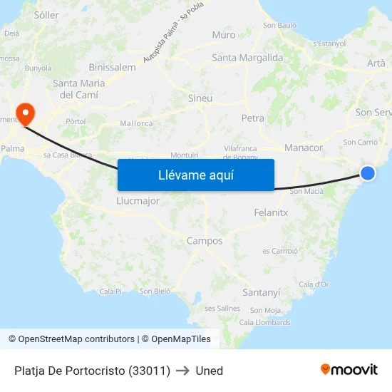 Platja De Portocristo (33011) to Uned map