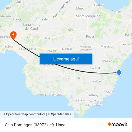 Cala Domingos (33072) to Uned map