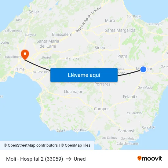 Molí - Hospital 2 (33059) to Uned map