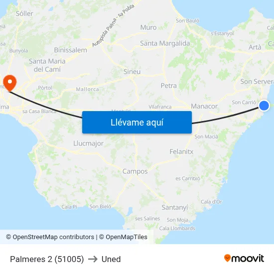 Palmeres 2 (51005) to Uned map