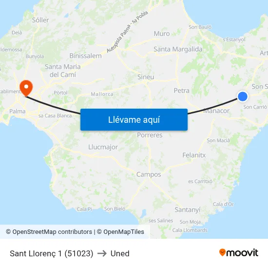 Sant Llorenç 1 (51023) to Uned map