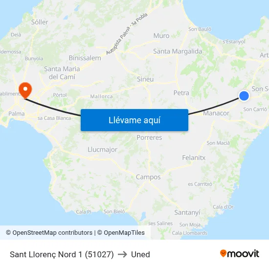 Sant Llorenç Nord 1 (51027) to Uned map
