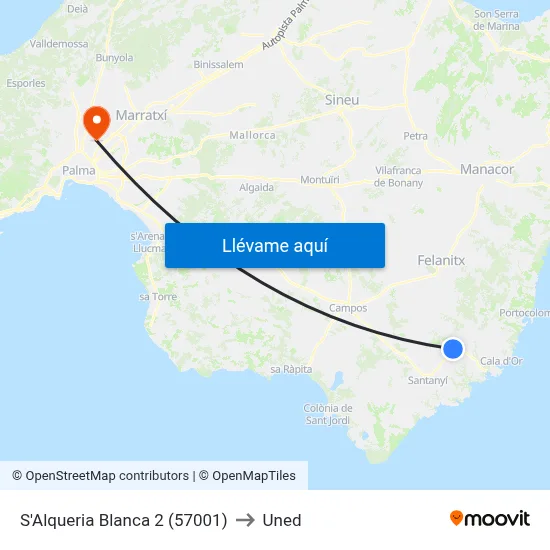 S'Alqueria Blanca 2 (57001) to Uned map