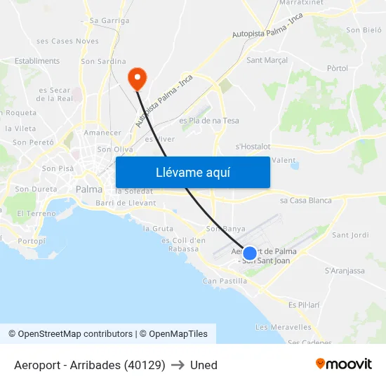 Aeroport - Arribades (40129) to Uned map