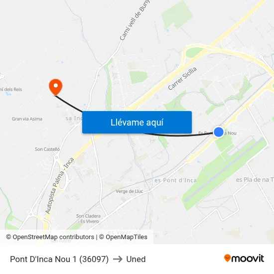 Pont D'Inca Nou 1 (36097) to Uned map