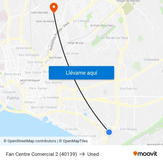 Fan Centre Comercial 2 (40139) to Uned map