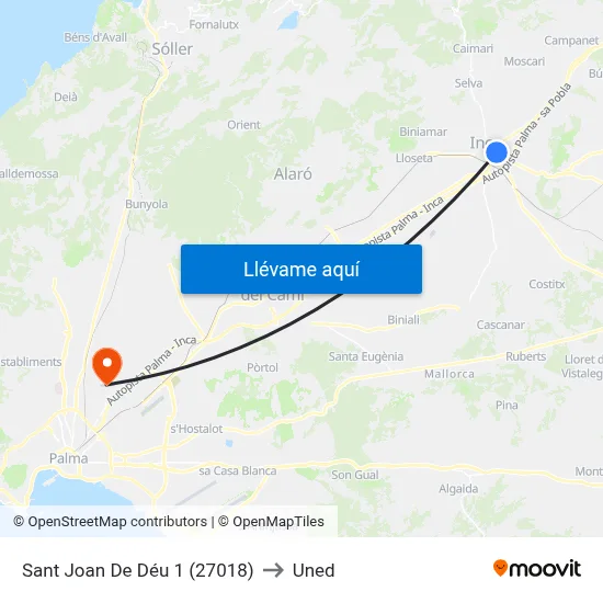 Sant Joan De Déu 1 (27018) to Uned map