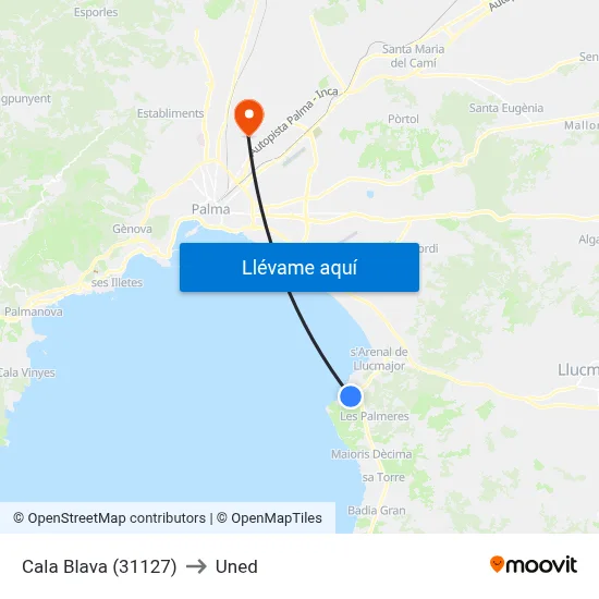 Cala Blava (31127) to Uned map