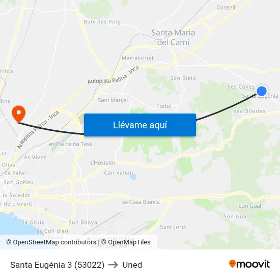 Santa Eugènia 3 (53022) to Uned map