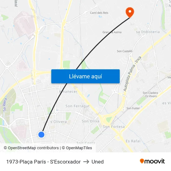 1973-Plaça París - S'Escorxador to Uned map