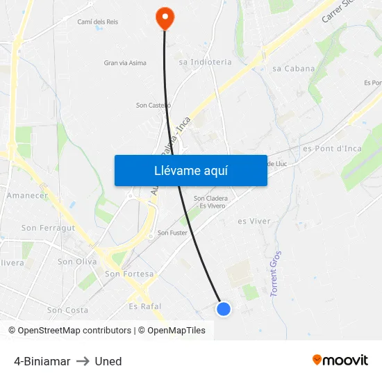 4-Biniamar to Uned map